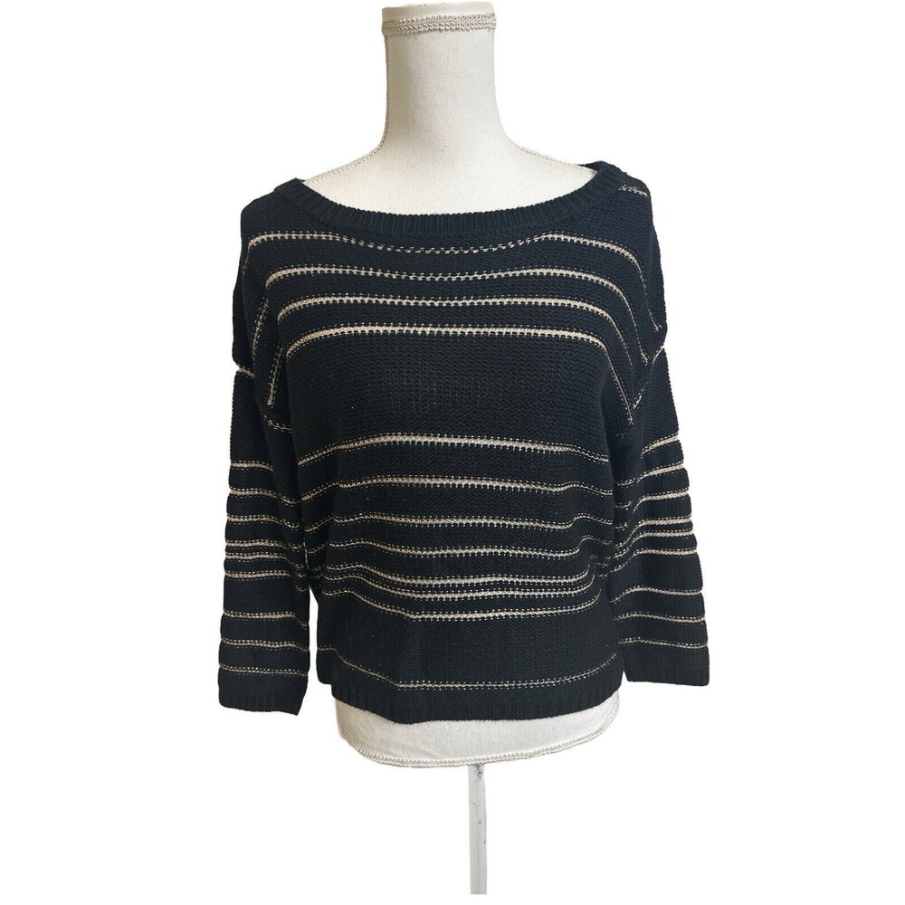 NWT Pippa Lynn Women's One Size O/S Sweater Black w/ Gold Stripes Wool Blend NEW